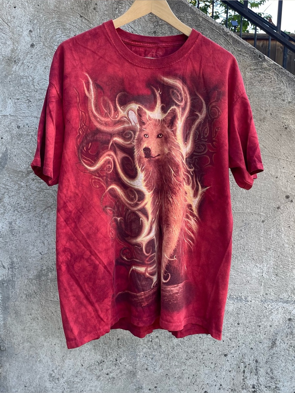 Y2k red The Mountain wolf flame t shirt XL